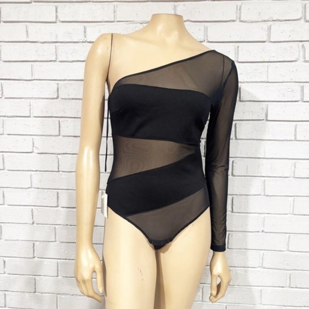 Undress Code “Sex & the City” Asymmetric Black Mesh Bodysuit - Size Medium